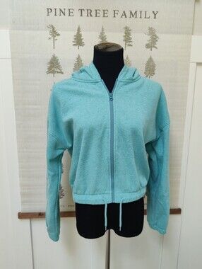 Ripzone Teal Blue Heathered Cropped Full Zip Hoodie Sweatshirt Size S